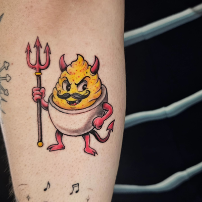Some matching deviled eggs. This was a blast. Would love to do more like this — tattoo by Isaac Kristofka, Banning, California