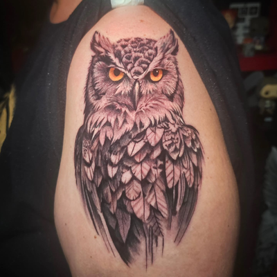 Hoot hoot this was a fun owl i did the other day. Would love to do more animals.… — tattoo by Isaac Kristofka, Banning, California