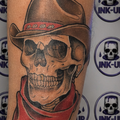 🤠💀 Western style meets timeless black & grey. 💀🤠

Another custom piece broug… — tattoo by Ink Up, Tijuana, Baja