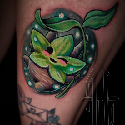 Here is a little Korok Tattoo I did for Miss @tessa_foxx from My flash collectio… — tattoo by Andrew Luce, East Ridge, Tennessee
