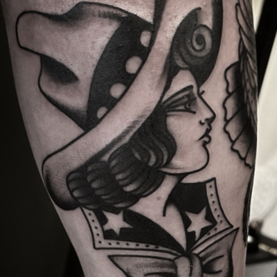 Cowgirl tattoo — tattoo by Christian Otto, Beverly Hills, California