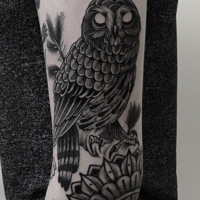 Owl tattoo — tattoo by Christian Otto, Beverly Hills, California