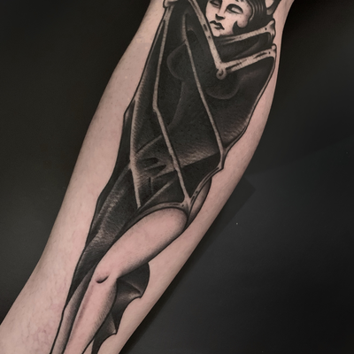 DRAWN ON BAT LADY ON PETER. FOR APPOINTMENTS IN LOS ANGELES: INFO@CHRISTIANOTTO.… — tattoo by Christian Otto, Beverly Hills, California