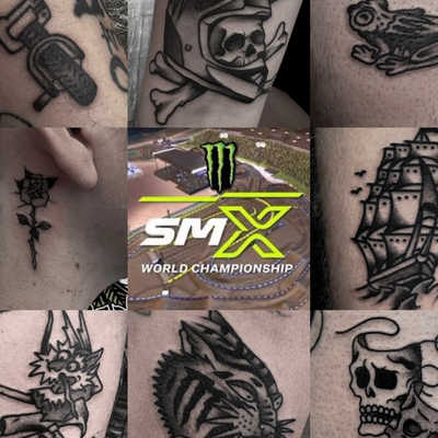 These tattoos were all done at the @monsterenergy 2026 SMX World Championship in… — tattoo by Christian Otto, Los Angeles, California