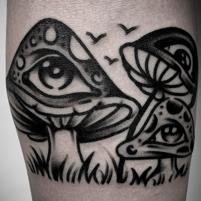 // DRAWN ON 🍄👁 #freehand #black #tattoo #mushrooms #christianotto BOOKS OPEN: … — tattoo by Christian Otto, Beverly Hills, California