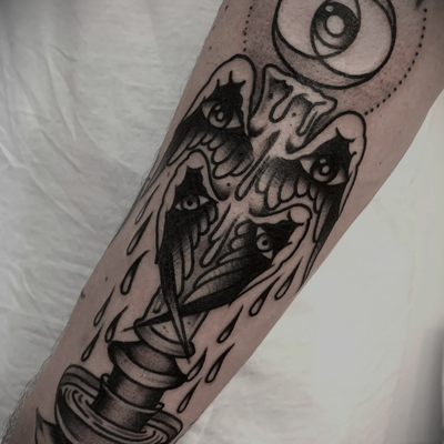 As below, so above. Black and grey traditional tattoo, designed and tattooed by … — tattoo by Christian Otto, Los Angeles, California