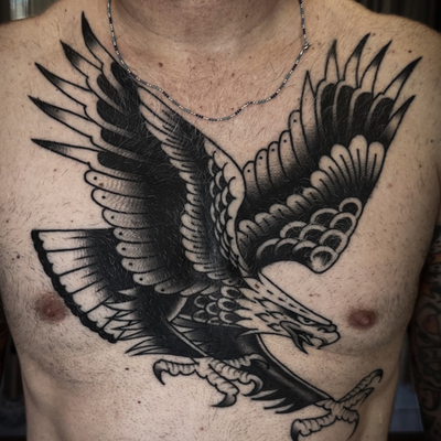 ALEX’ CHEST TATTOO ALL HEALED AND SETTLED — tattoo by Christian Otto, Los Angeles, California