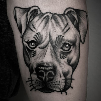 Dog portrait tattoo — tattoo by Christian Otto, Beverly Hills, California
