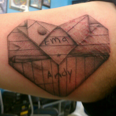 Origami from his kids — tattoo by Mando  Espinoza, Phoenix, Arizona