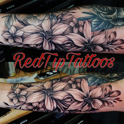 floral design — tattoo by RedTip Tattoos, Springfield, Massachusetts