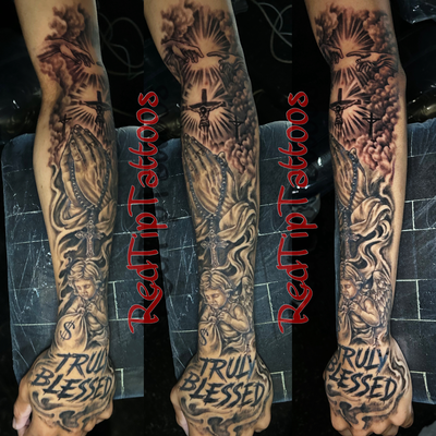 First timer getting tattooed black n gray — tattoo by RedTip Tattoos, Springfield, Massachusetts