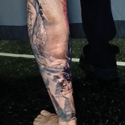 oriental Tattoo on Leg — tattoo by RedTip Tattoos, Springfield, Massachusetts
