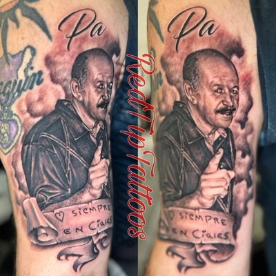 Portrait memorial tattoo done at RedTipTattoos — tattoo by RedTip Tattoos, Springfield, Massachusetts