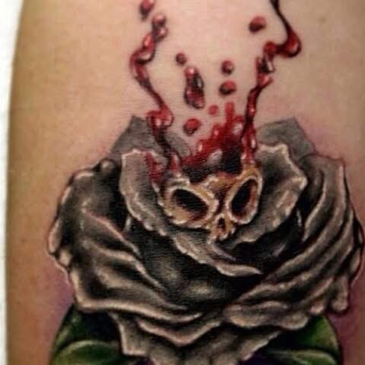 Rose | Skull | Flying Blood — tattoo by DiBUJO TV