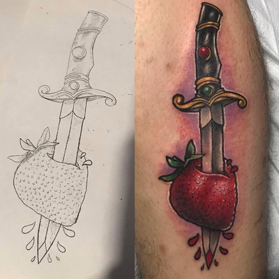 Dagger | Strawberry | Neotrad — tattoo by DiBUJO TV