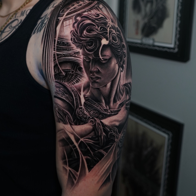 — A guardian in the shadows. 🪽

#tattoo #tatt #tatuaje #viralpost #boston — tattoo by Fredy Amaya, Chelsea, Massachusetts