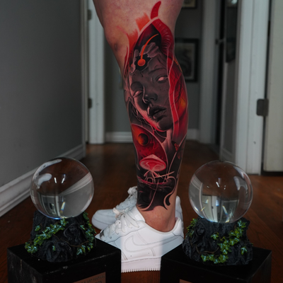 🔥⚜️🩸🩸 — tattoo by Fredy Amaya, Chelsea, Massachusetts