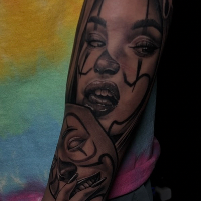 Tattoo by Fueghini: love the Chicano style of art .. this was a fun piece to start this sleeve up