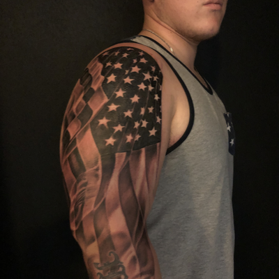 American flag — tattoo by Roland Pacheco, Waikoloa Village, Hawaii