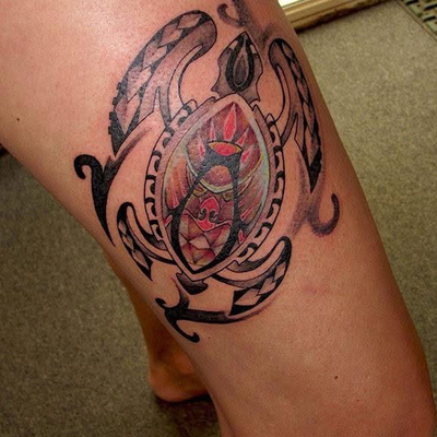 Polynesian turtle — tattoo by Roland Pacheco, Waikoloa Village, Hawaii