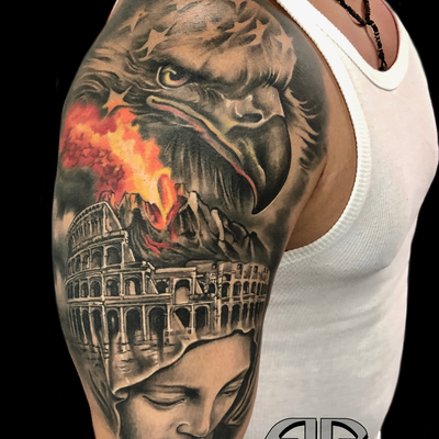 “I had the honor of tattooing my friend Gio a while back, and this piece is all … — tattoo by Albert Rosal, Harrison, New Jersey