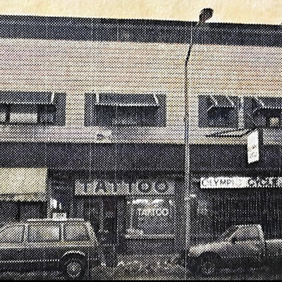 This photo, taken circa 1982, captures the humble façade of Mr. Richard’s Tattoo… — tattoo by Albert Rosal, Harrison, New Jersey
