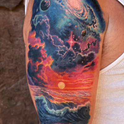 outerspace ocean — tattoo by Jamie Parker, Los Angeles, California