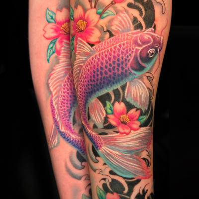 illustrative Japanese Koi — tattoo by Jamie Parker, Los Angeles, California