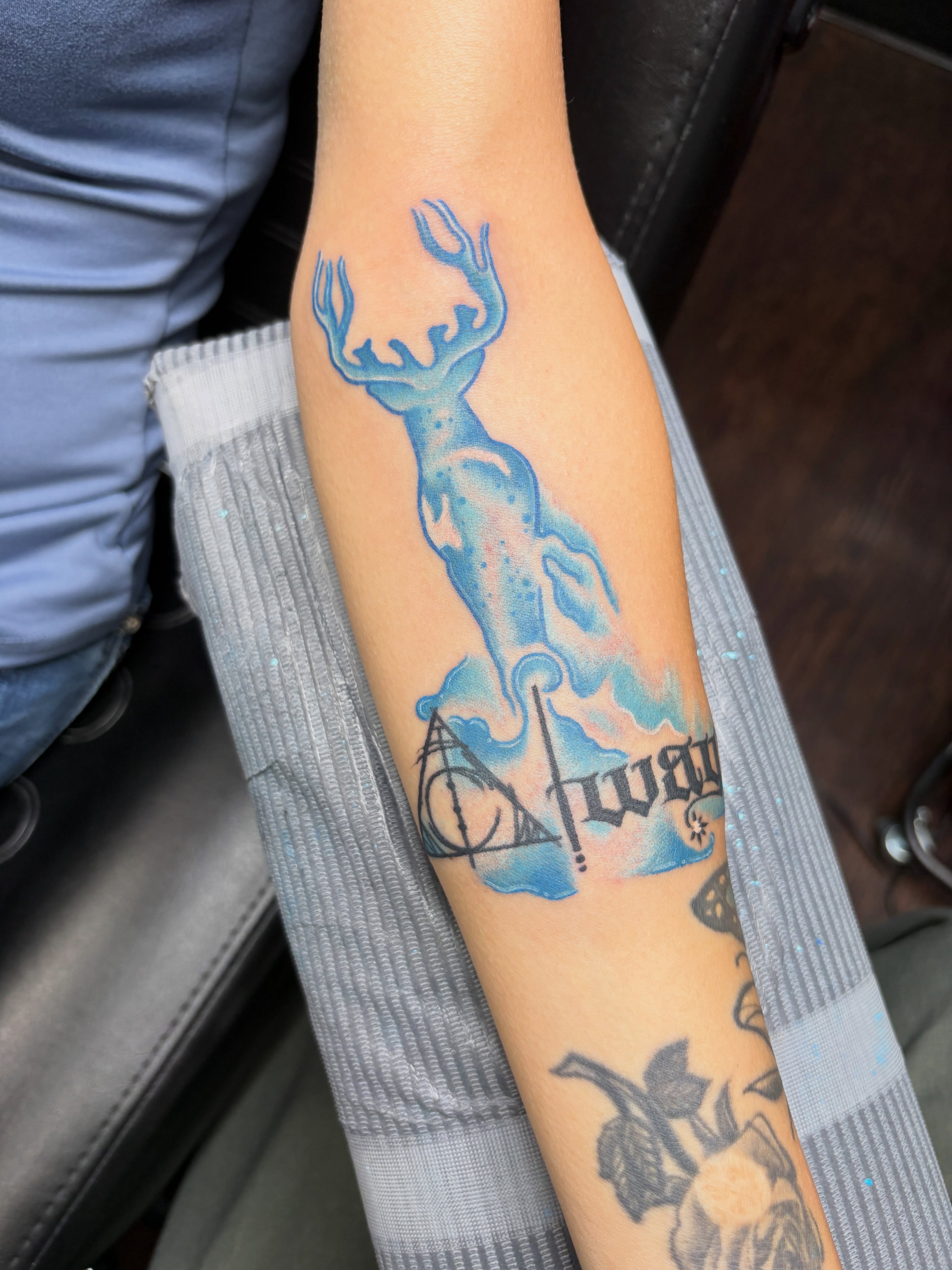 I had the wonderful pleasure of making this awesome Watercolor Patronus Memorial… — tattoo by D J, Spring, Texas
