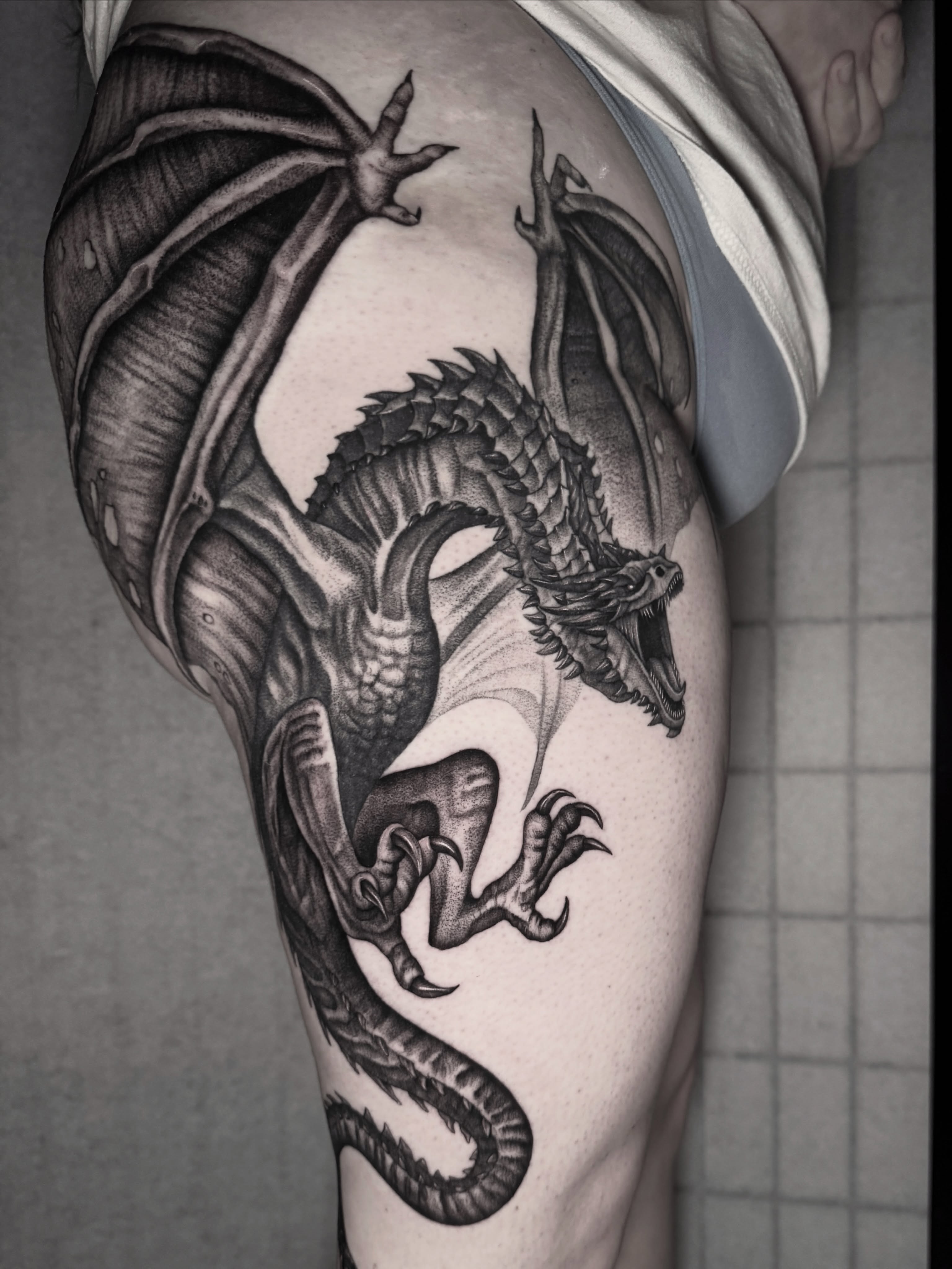“My armour is like tenfold shields, my teeth are swords, my claws spears, the sh… — tattoo by Ryley  Smith, Bozeman, Montana