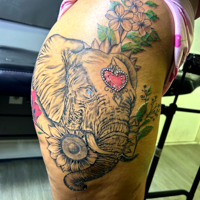 tap out on this custom thigh piece more coming soon on this thank you for your s… — tattoo by 3 Eleven, Hartford, Connecticut