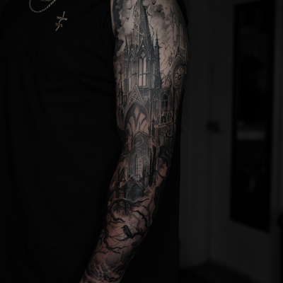 ⛓️QUIETUS⛓️
.
Love how this one turned out.
Will always love doing cathedrals an… — tattoo by Nick G, Seattle, Washington
