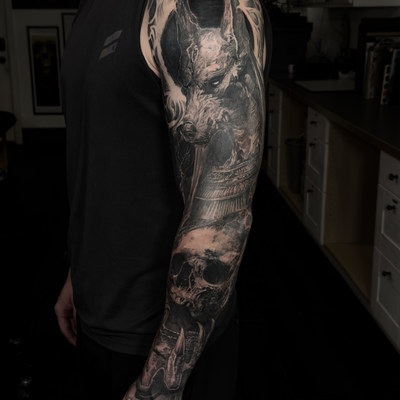 Finished up this sweet sleeve on Spencer! 
Super fun concept and design thanks f… — tattoo by Nick G, Seattle, Washington