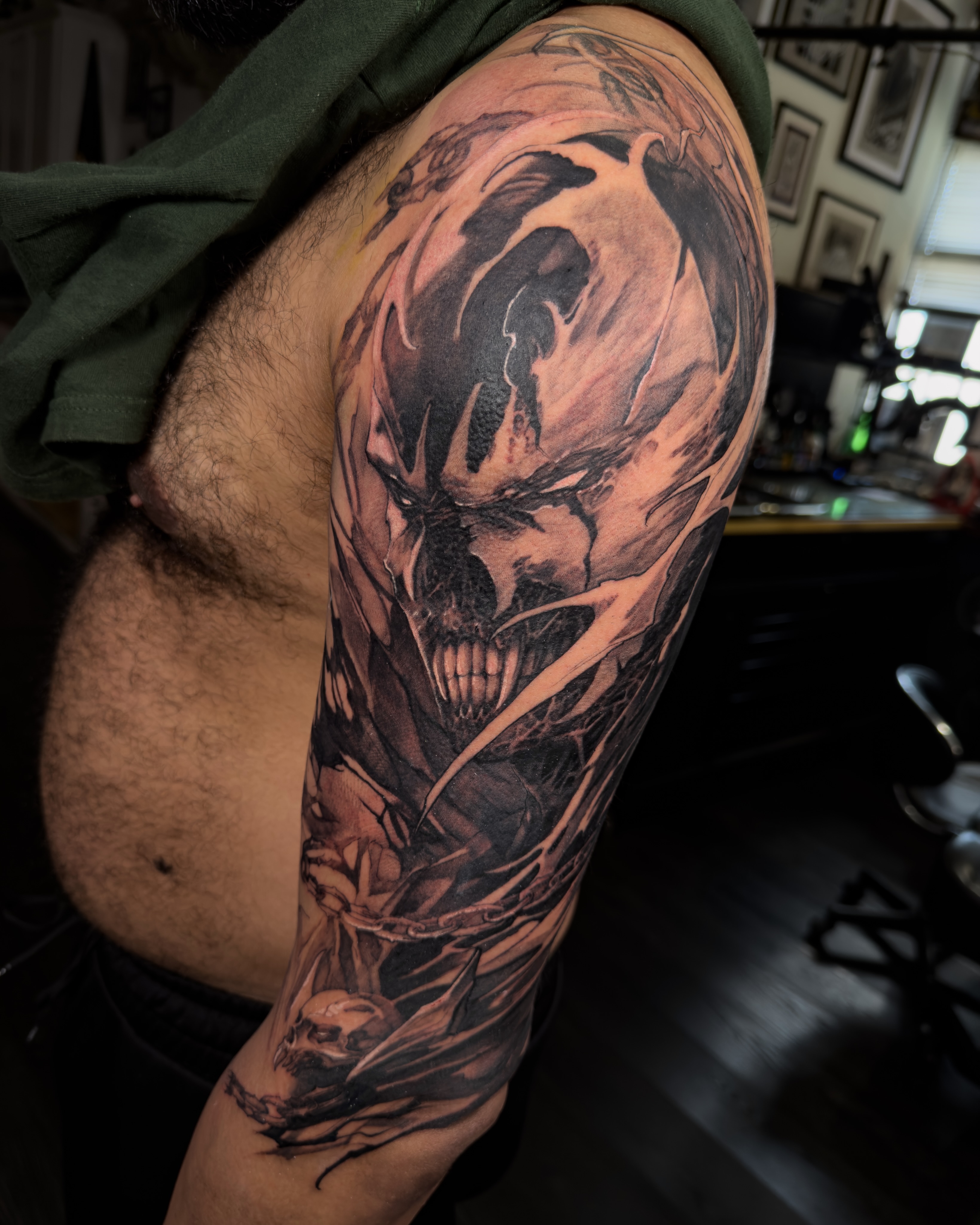 Spawn is literally the reason I started drawing when I was a kid.
I used to trac… — tattoo by Nick G, Seattle, Washington