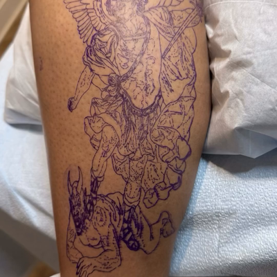 Archangel Michael Doing his thing!! Thanks for looking link in bio to book! Loca… — tattoo by Ricky Aragon, Elkhorn, Nebraska
