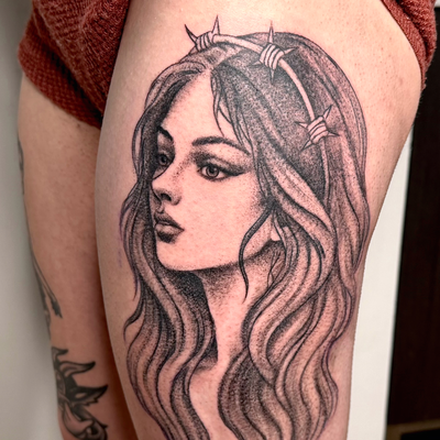 Soft black & grey portrait piece with flowing detail and subtle contrast. Really… — tattoo by Ray Trombetta, Wallingford, Connecticut