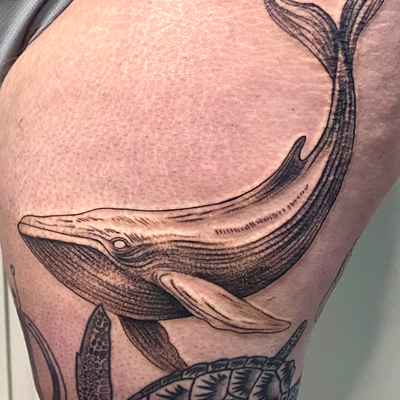Black & grey whale piece
Love creating nature inspired tattoos with clean flow a… — tattoo by Ray Trombetta, Wallingford, Connecticut