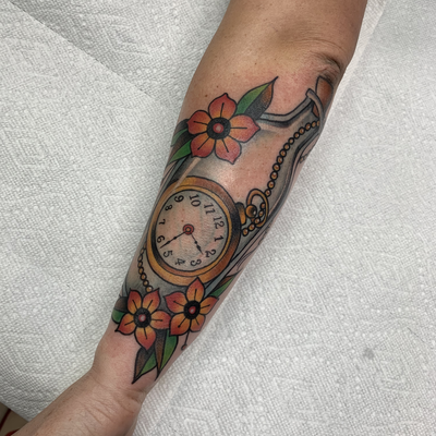 Time in a Bottle done by Mario G. at Lady Luck Tattoo in Tempe, AZ. — tattoo by Lauren Miller