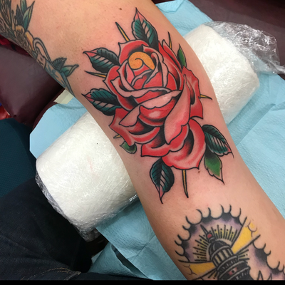 Rose done by Patrick Haney at Forever Valentine Tattoo. — tattoo by Lauren Miller