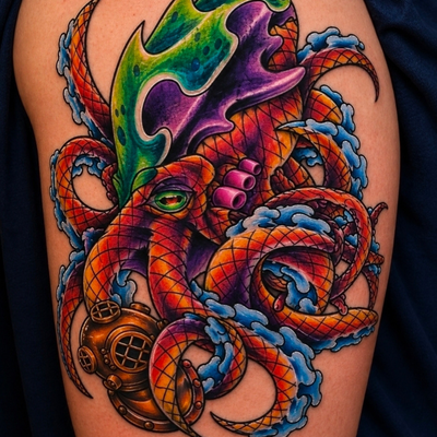 #traditionaltattoo #americantraditional #traditional #kraken #tattoo by Nemo One — tattoo by nemo one, Yuma, Arizona