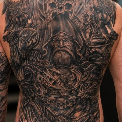by Nemo One #backpiece #backpiecetattoo #wizard #wizardtattoo #fineline #finelin… — tattoo by nemo one, Yuma, Arizona