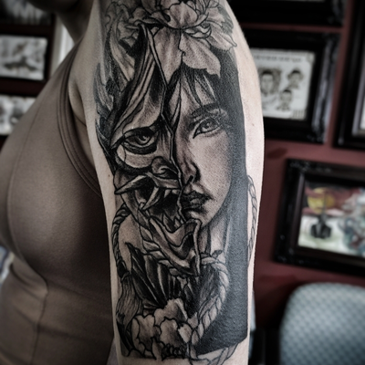 by Nemo One #blackandgraytattoo #fineline — tattoo by nemo one, Yuma, Arizona
