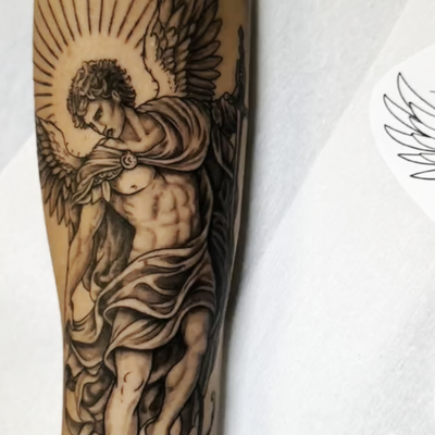 Archangel Michael done recently at my favorite place , Sea Hag Tattoo Parlour in… — tattoo by Brian Riggs, Temecula, California