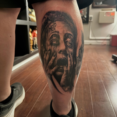 Super fun creepy tattoo done on Alicia. Whatcha guys think? Thanks for looking, … — tattoo by Tom Doyle, Phoenix, New York