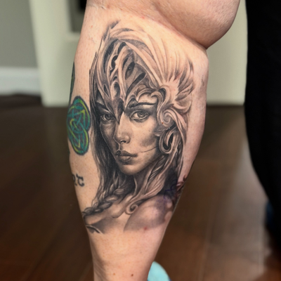 Super fun Freya piece I did on Moira! Thanks for always letting me do cool piece… — tattoo by Tom Doyle, Phoenix, New York