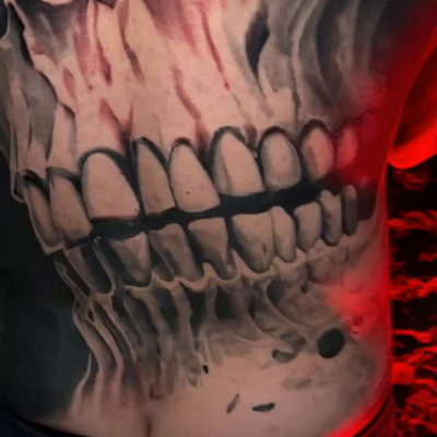 Full skull back by @inkedbyava — tattoo by Ava Caruso, New Castle County, Delaware