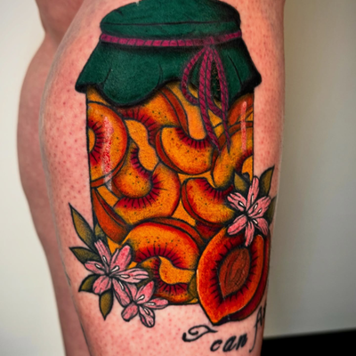 I can fix that. 🍑🫙
•
•
•
•
• @hurtclubco 🩷💚 @crybabytattooproducts 🩷 and @d… — tattoo by Joel Soria, Tucson, Arizona