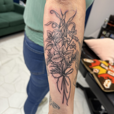 Favorite herbs for a passionate cook! — tattoo by Celtae Flint, Albany, New York