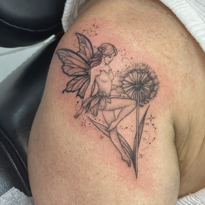 Tattoo by Celtae: Fine line fairy! I love all the tiny details 😍