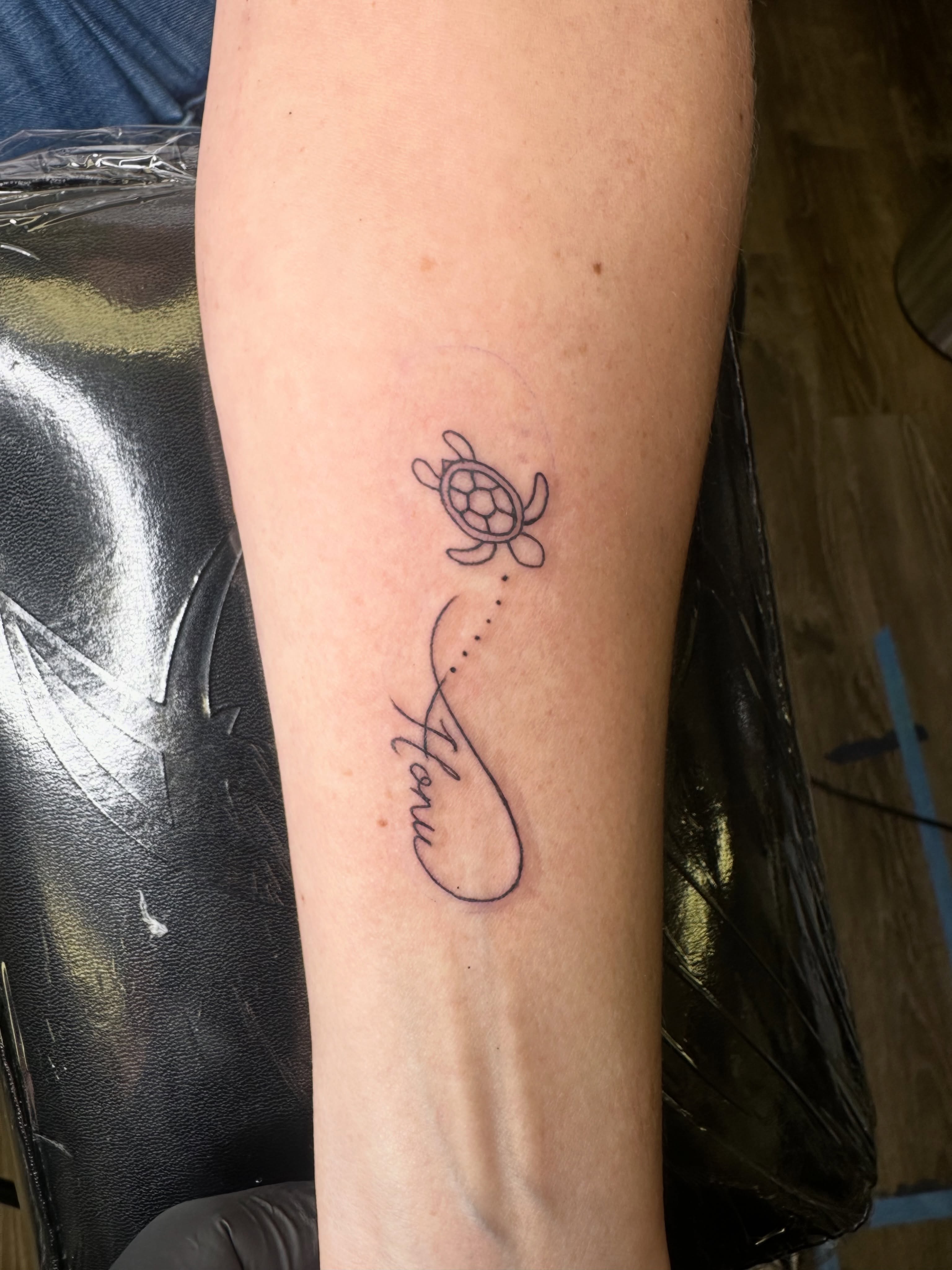 Quick simple fine line Tattoo on the first timer. Client was very excited on get… — tattoo by Dennis DeMarzio, South Windsor, Connecticut